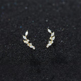 925 Silver Zircon Leaf Stud Earrings Women Wedding Party Jewelry