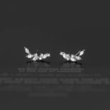 925 Silver Zircon Leaf Stud Earrings Women Wedding Party Jewelry