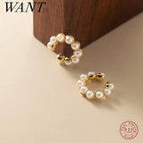 925 Silver Pearl Ear Cuff No Piercing Ear Clip Earrings