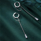925 Silver Tassel Chain Zircon Ear Buckle Wedding Earrings