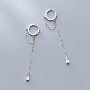 925 Silver Tassel Chain Zircon Ear Buckle Wedding Earrings