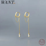 925 Silver Tassel Chain Zircon Ear Buckle Wedding Earrings
