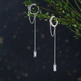 925 Silver Tassel Chain Zircon Ear Buckle Wedding Earrings