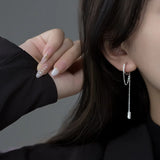 925 Silver Tassel Chain Zircon Ear Buckle Wedding Earrings