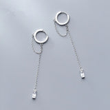 925 Silver Tassel Chain Zircon Ear Buckle Wedding Earrings