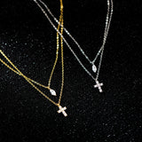 925 Silver Double Cross Zircon Statement Necklace for Women
