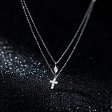 925 Silver Double Cross Zircon Statement Necklace for Women
