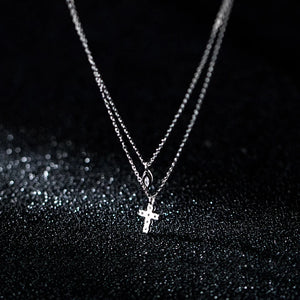 925 Silver Double Cross Zircon Statement Necklace for Women