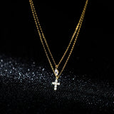 925 Silver Double Cross Zircon Statement Necklace for Women