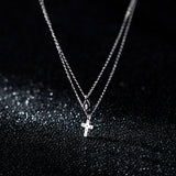 925 Silver Double Cross Zircon Statement Necklace for Women