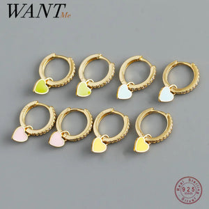 925 Silver Heart Enamel Pendant Pave Zircon Earrings for Women
