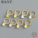 925 Silver Heart Enamel Pendant Pave Zircon Earrings for Women