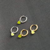 925 Silver Heart Enamel Pendant Pave Zircon Earrings for Women