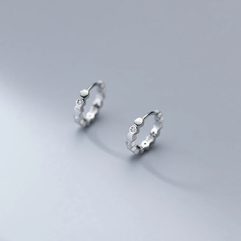 925 Silver Zircon Ear Buckles Earrings for Women Hip Hop Rock Piercing Hoop