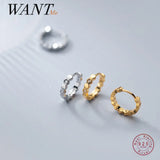 925 Silver Zircon Ear Buckles Earrings for Women Hip Hop Rock Piercing Hoop