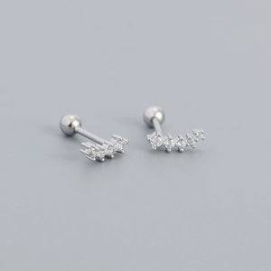 925 Silver Zircon Small Stud Earrings for Women, Ear Bone Piercing
