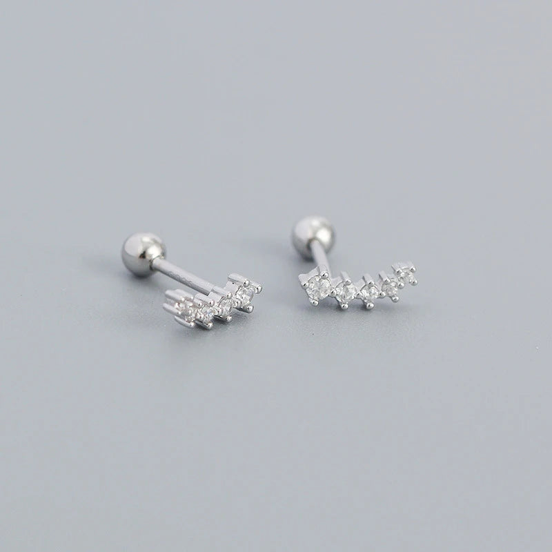 925 Silver Zircon Small Stud Earrings for Women, Ear Bone Piercing
