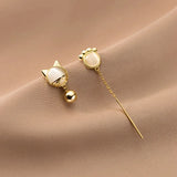 925 Sterling Silver Cat Claw Chain Tassel Bell Earrings for Women