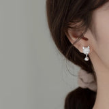 925 Sterling Silver Cat Claw Chain Tassel Bell Earrings for Women