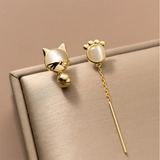 925 Sterling Silver Cat Claw Chain Tassel Bell Earrings for Women