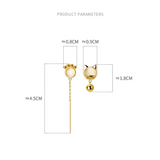 925 Sterling Silver Cat Claw Chain Tassel Bell Earrings for Women