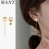 925 Sterling Silver Cat Claw Chain Tassel Bell Earrings for Women