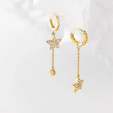 925 Silver Tassel Star Drop Earrings for Women Party Wedding