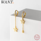 925 Silver Tassel Star Drop Earrings for Women Party Wedding