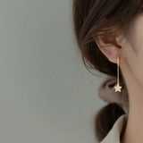 925 Silver Tassel Star Drop Earrings for Women Party Wedding