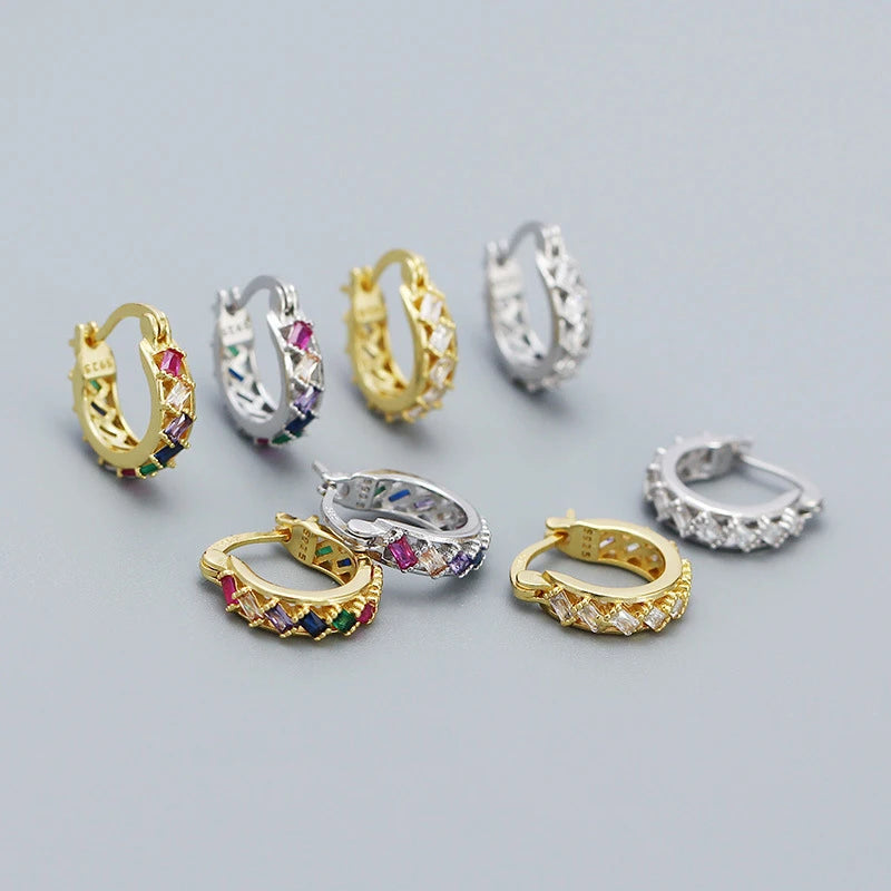 925 Silver Zircon Square Ear Buckle Bohemian Hoop Earring