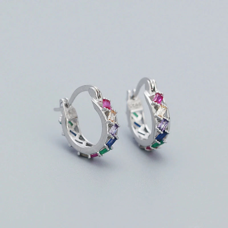 925 Silver Zircon Square Ear Buckle Bohemian Hoop Earring