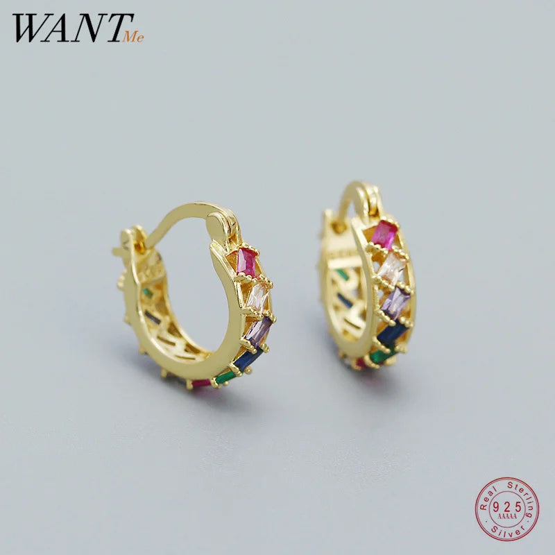 925 Silver Zircon Square Ear Buckle Bohemian Hoop Earring