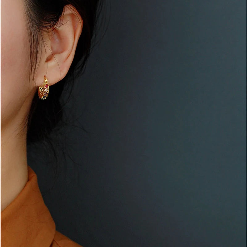 925 Silver Zircon Square Ear Buckle Bohemian Hoop Earring