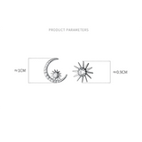 925 Silver Sun Moon Stud Earrings Zircon Charm Party Jewelry