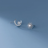 925 Silver Sun Moon Stud Earrings Zircon Charm Party Jewelry