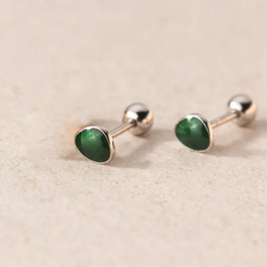 925 Silver Green Enamel Screw Bead Stud Earrings