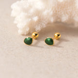 925 Silver Green Enamel Screw Bead Stud Earrings
