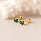 925 Silver Green Enamel Screw Bead Stud Earrings