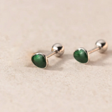 925 Silver Green Enamel Screw Bead Stud Earrings
