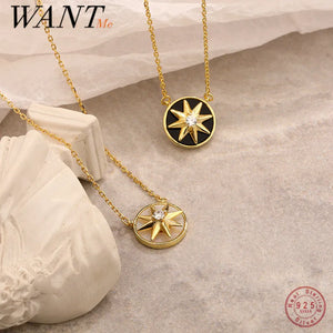 925 Silver Rotating Shell Star Pendant Necklace