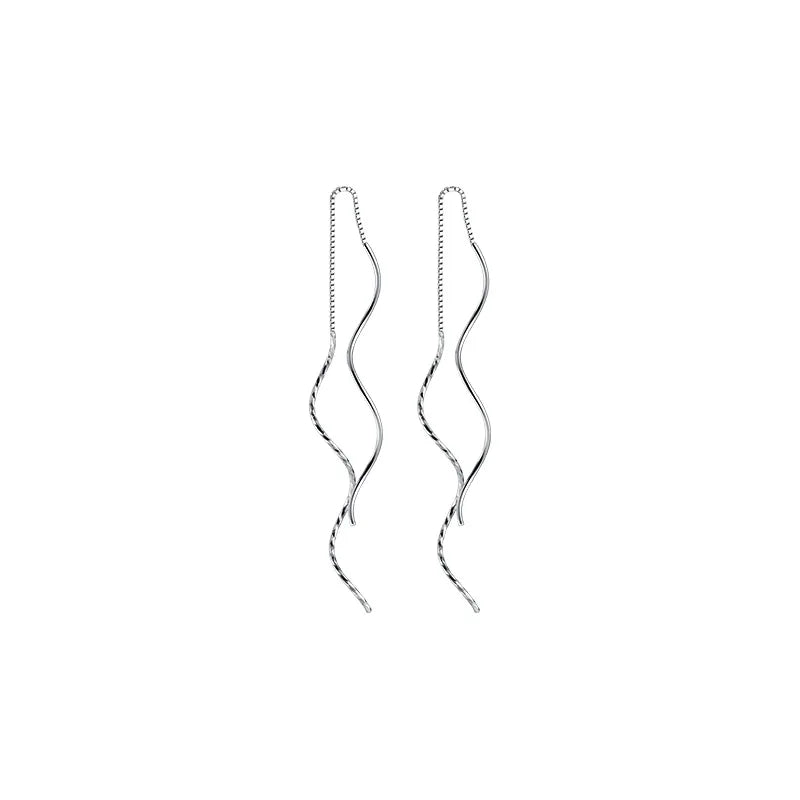 925 Silver Wave Box Chain Long Ear Line for Women Bohemian Piercing Earrings