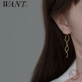 925 Silver Wave Box Chain Long Ear Line for Women Bohemian Piercing Earrings