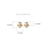 925 Silver Zircon Geometric V Pearl Stud Earrings for Women
