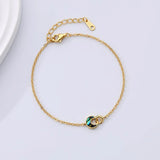 925 Silver Vintage Crescent Double Ring Chain Bracelet Abalone Shell