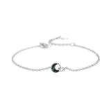 925 Silver Vintage Crescent Double Ring Chain Bracelet Abalone Shell