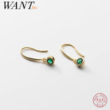 925 Silver Vintage Green Zircon Ear Hook Earrings