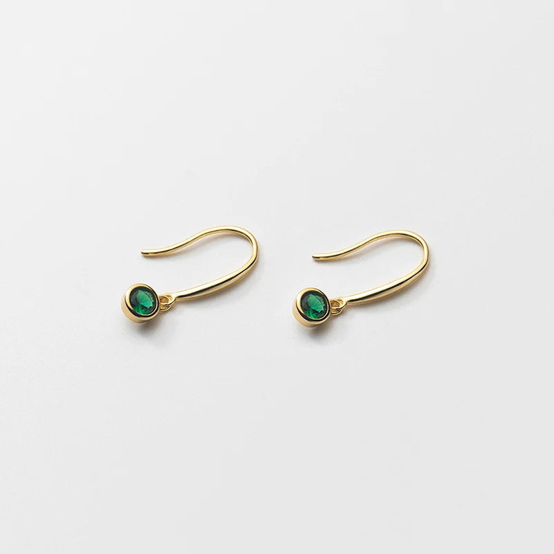 925 Silver Vintage Green Zircon Ear Hook Earrings