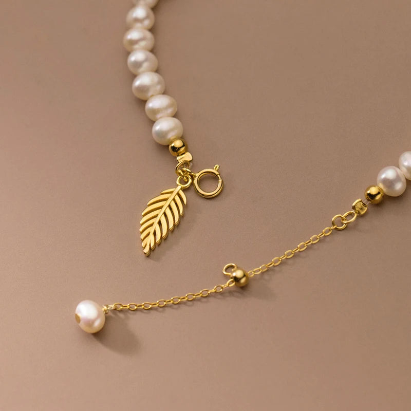 925 Silver Vintage Baroque Pearl Leaf Charm Bracelet