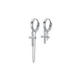925 Silver Punk Cuban Link Cross Huggie Earrings