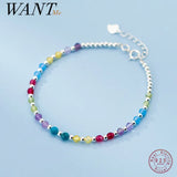 925 Silver Multicolor Glass Ball Bead Bracelet for Women